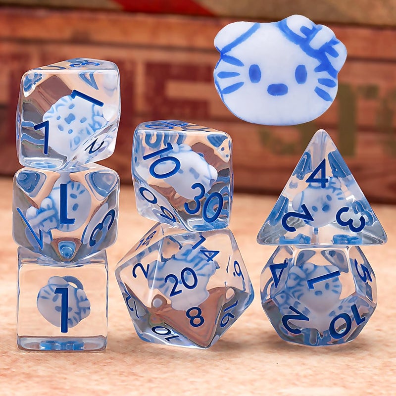 weyano Cat Resin D&D Dice Set, 7-Piece DND Polyhedral Dice (D4, D6, D8, D10, D12, D20, D%) Dungeons and Dragons Dice Set - Image 2